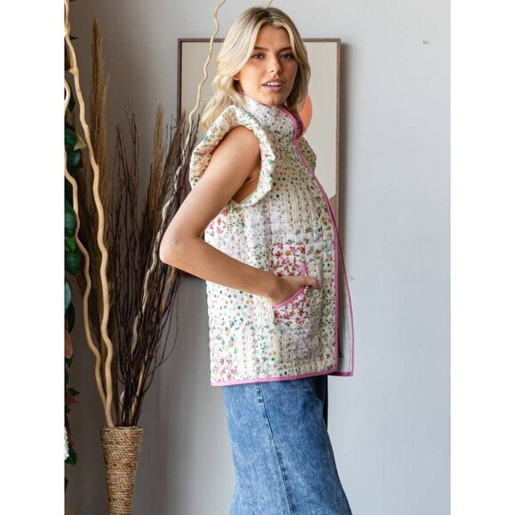 Ruffle Floral Quilted Vest - Picture 8 of 11